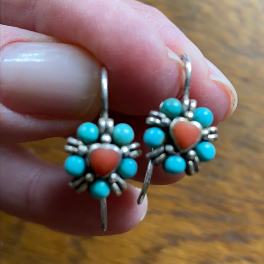 Sterling silver turquoise and coral earrings